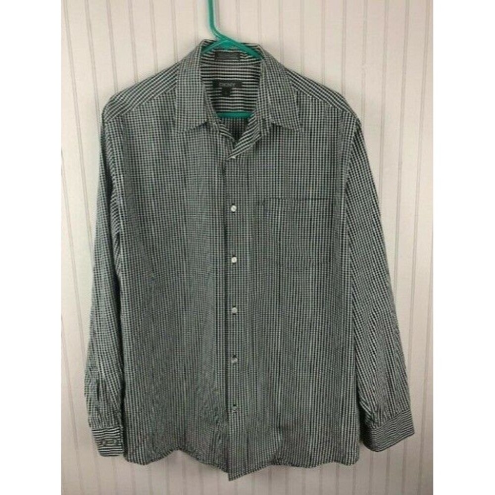 DKNY Size Large Mens Shirt Long Sleeve Cotton Black Check